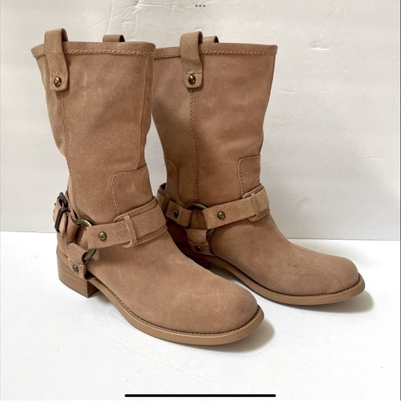 Jessica Simpson Inna Suede Leather Motorcycle Buckle Boots Size 7 - Picture 1 of 12